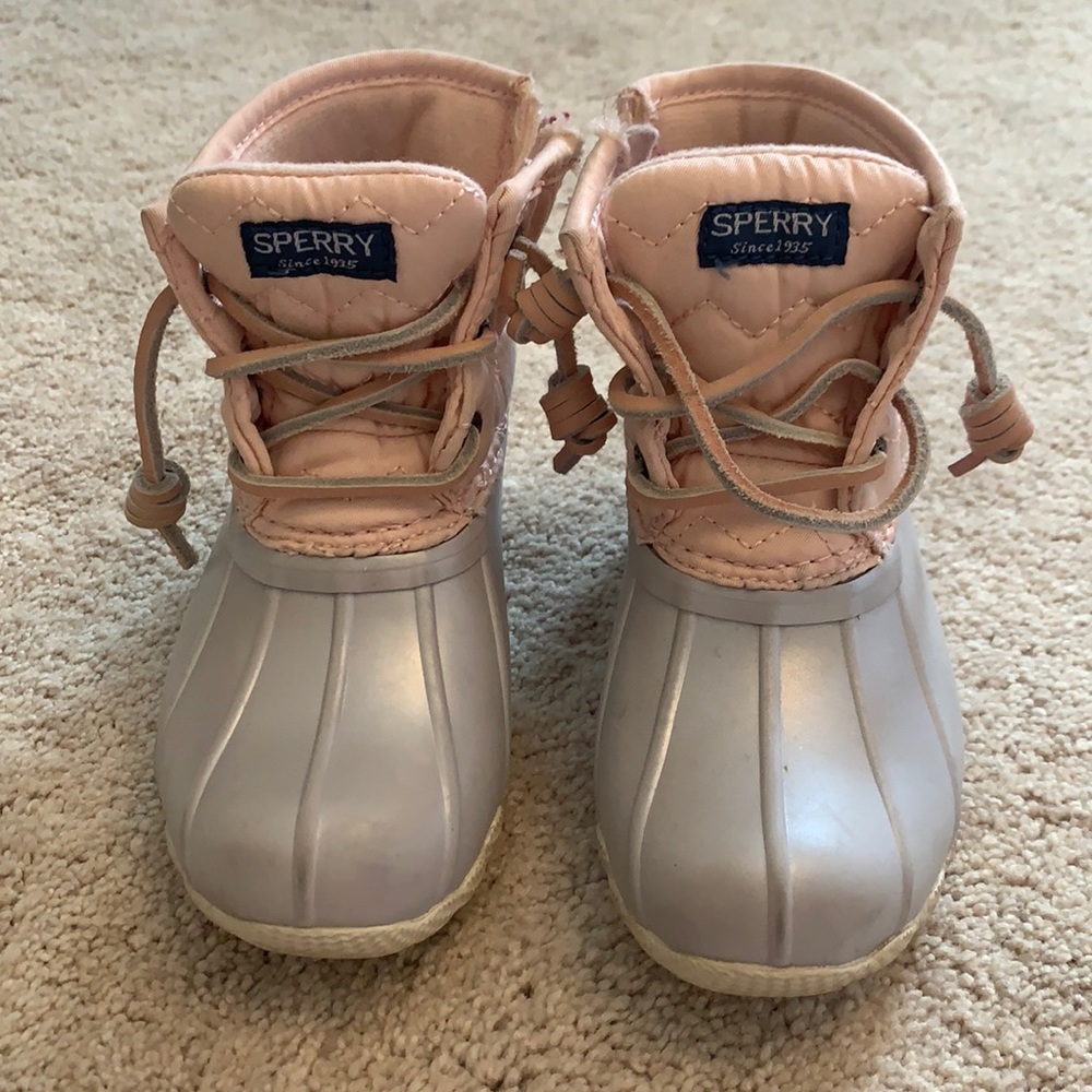 Girl’s Pink and Silver Sperry Boots